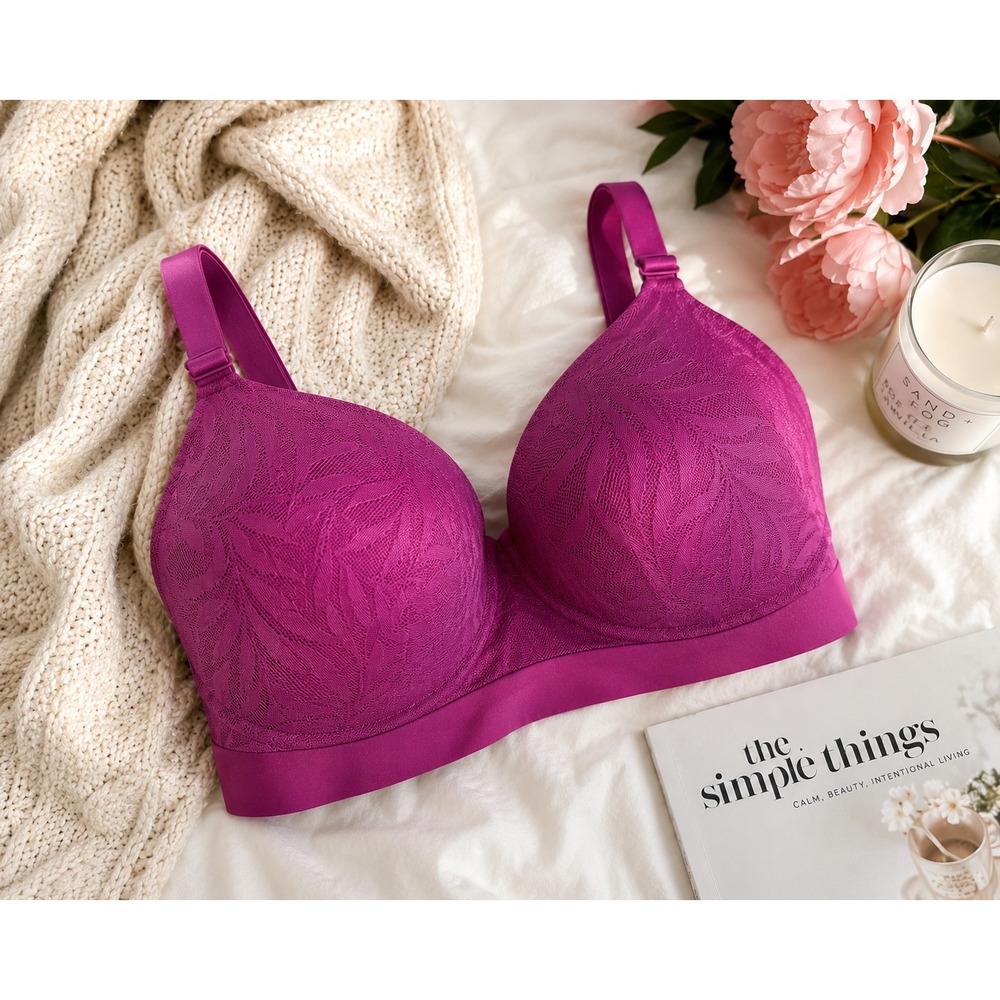 Soma Enbliss Lace Wireless Bra 36DD Magenta Orchid‎ NWT Soft Comfort Support